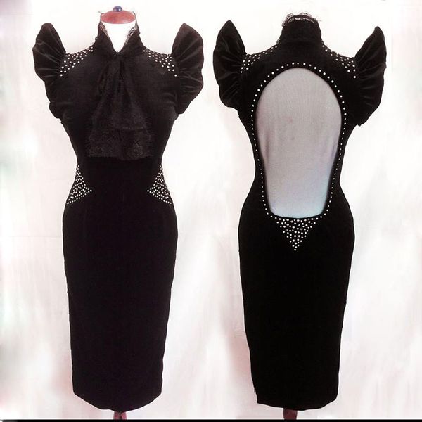 

luxury black backless dress flashing stage wear medium long ruffle dresses lace collar costume celebrate outfit dresses, Black;red