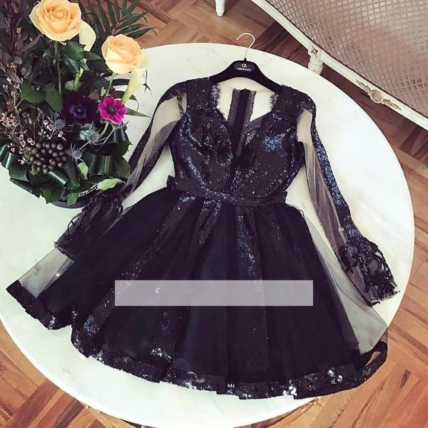 

2019 sheer длинные рукава блестки короткие homecoming платья тюль аппликация-line длиной до колен короткие вечерние платья выпускного вечера, Blue;pink