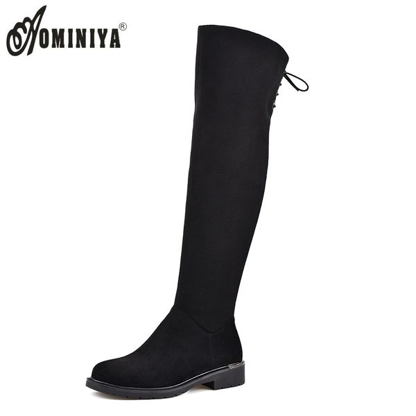 

ominiya thigh high boots for women fashion cross-tied chunky heel lady over the knee boot autumn winter big size 41, Black