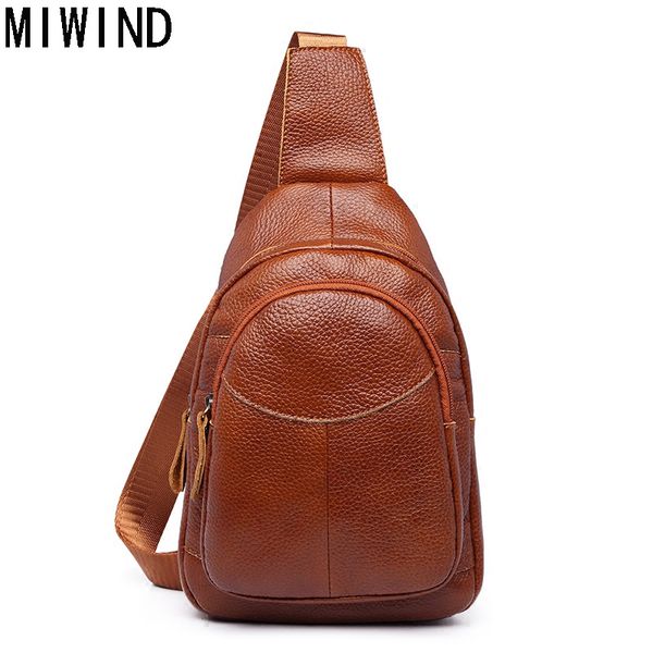 

miwind men chest pack leather genuine cowhide back bag crossbody bags women sling shoulder bag back pack travel tbp1148