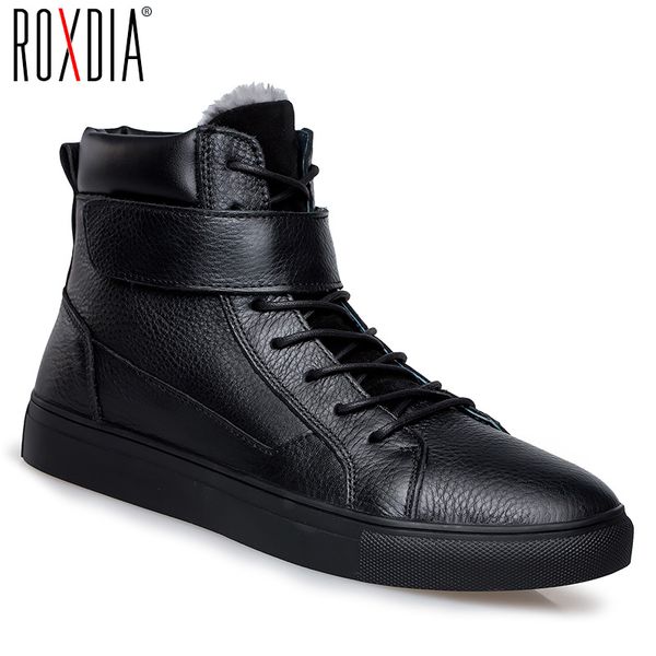 

roxdia genuine leather men boots snow winter shoes men casual male ankle work water proof boots black plus size 39-47 rxm054