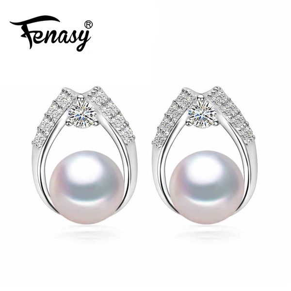 

fenasy natural pearl earrings women,freshwater pearl beads,brand stud earrings 2018 new,black and gemstone, Golden;silver