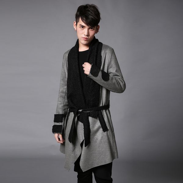 

the alternative is not the main trend of big pique collar stylist love gray belt to tie up men's tide windbreaker, Tan;black