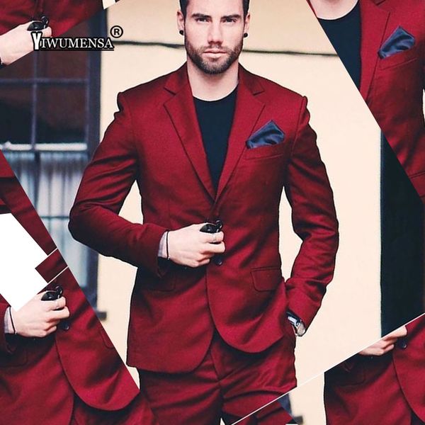 

yiwumensa handsome wine red men wedding prom dinner suits 2 pieces groomsman tuxedos blazer masculino man suit, White;black