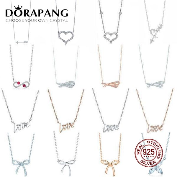 

dorapang 100% 925 sterling silver necklace pendant heart shaped bow love pendant chain rose gold original genuine women jewelry