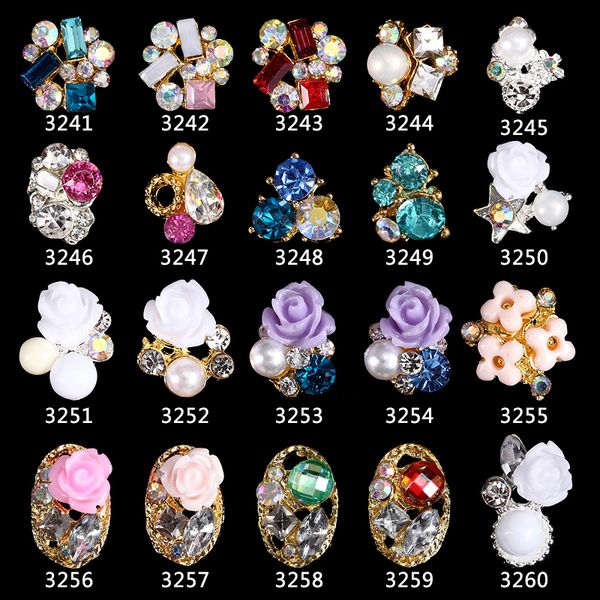 

100pcs/lot rose flower design 3d nail art jewelry rhinestones colorful resin flower nail charms decoration accessories 3241-3260, Silver;gold