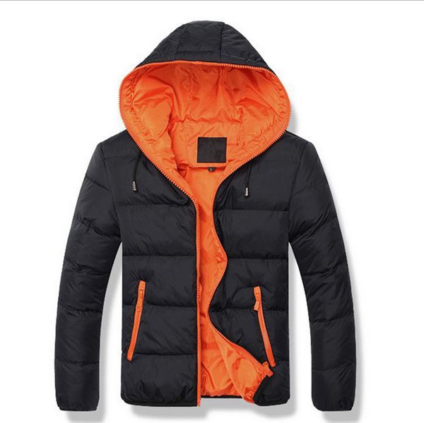 

2018 new winter mens hooded cotton jacket solid color thick warm coat male slim zipper large size outwear 5 colors 4xl, Black;brown