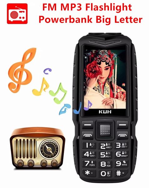 Mais novo original kuh t3 lanterna telefonemas à prova de poeira À prova droded homem velho mobilephone dual sim cartão tocha longa espera powerbank ao ar livre celular