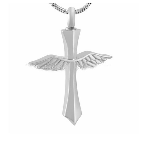 

angel wings cross urn necklace[memorial keepsake]religious cross ashes holder locket for beloved's ashes + fill kit for women/men, Silver