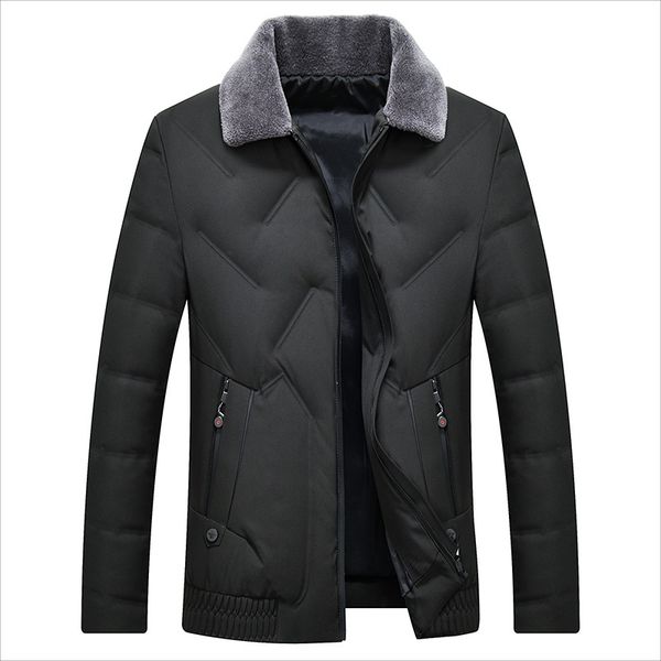 

men's duck down jacket wool collar warm down coat for men male, Black