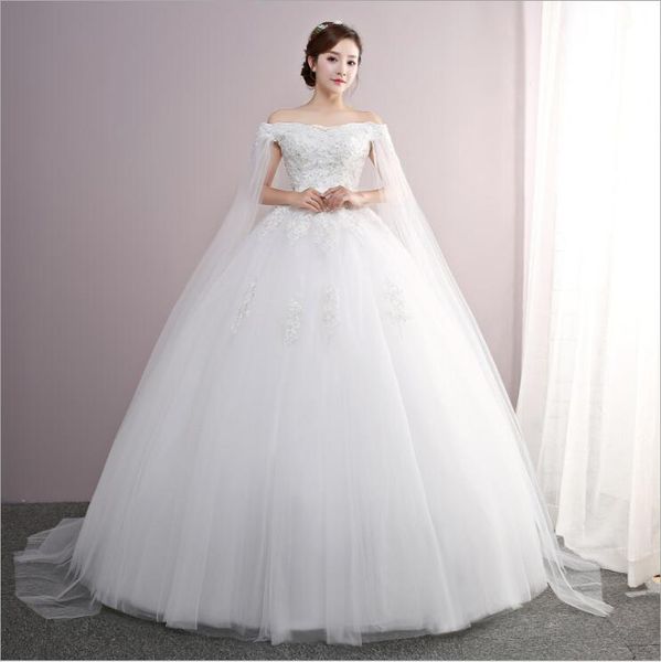 

Роскошный белый Bateau Свадебное платье Длина пола Узелок Boat Neck Lace бальное платье 2020