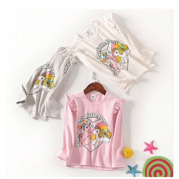 

девочки единорог футболки с длинными рукавами с my little unicorn печати корейский бутик детская одежда оборками белый розовый серый 3-12yrs, Blue