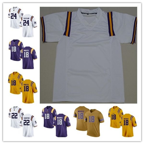 

Custom LSU Tigers Patrick Queen Rueben Randl 33 Todd Harris Jr. 15 Kary Vincent purple yellow white Stitched College Football Jersey S-3XL