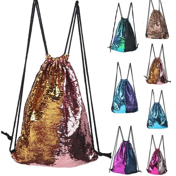 

mermaid sequins drawstring sports bag climbing hiking shopping backpack trendy with additional internal pocket to put small items
