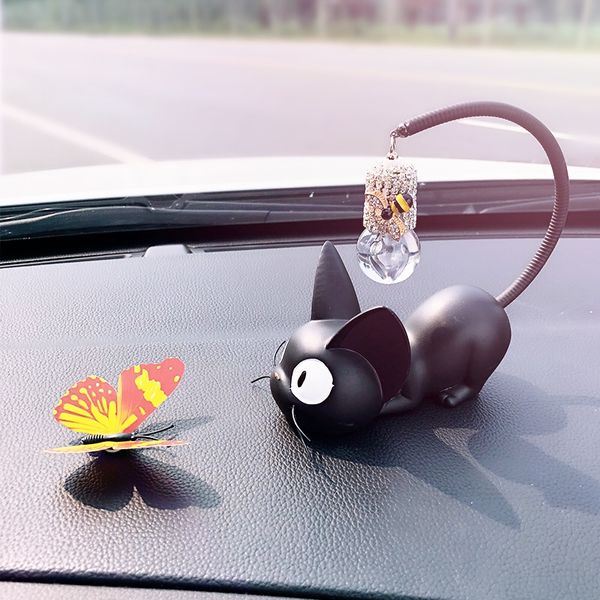 Cute Cat Playing With Butterfly Dolls Lovely Car Interior Styling Dashboard Decoration Ornament Great Gift For Women Men Interior Car Parts Names