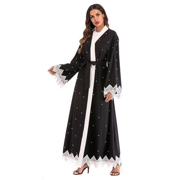 

factory price muslim women splicing open abaya wholesale factory price islamic long sleeve maxi cardigan with belt, Red