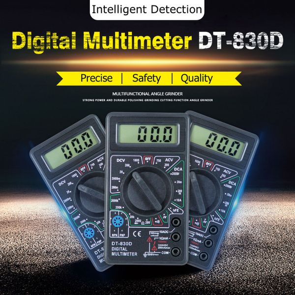 

dt-830d mini digital multimeter voltage ampere ohm tester with buzzer overload protection safety probe dc ac lcd black