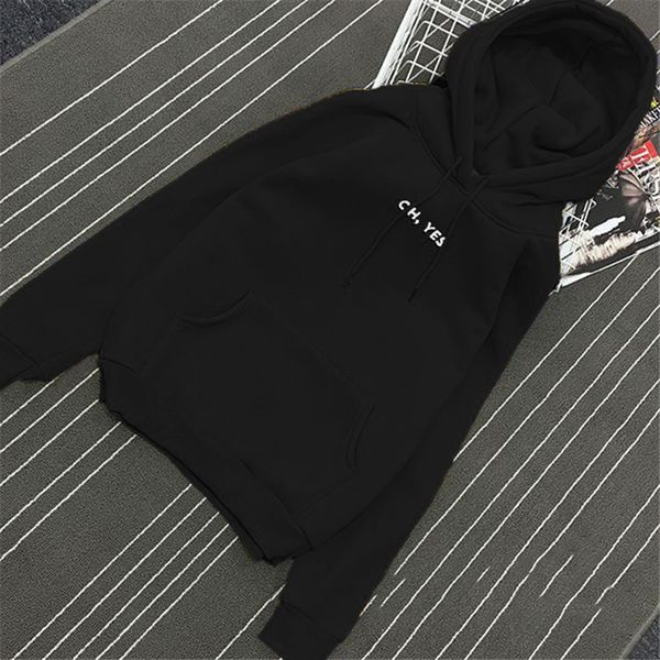 

hoodie fashion autumn winter fleece oh yes letter harajuku print pullover thick loose women hoodies sweatshirts female casual coat, Black