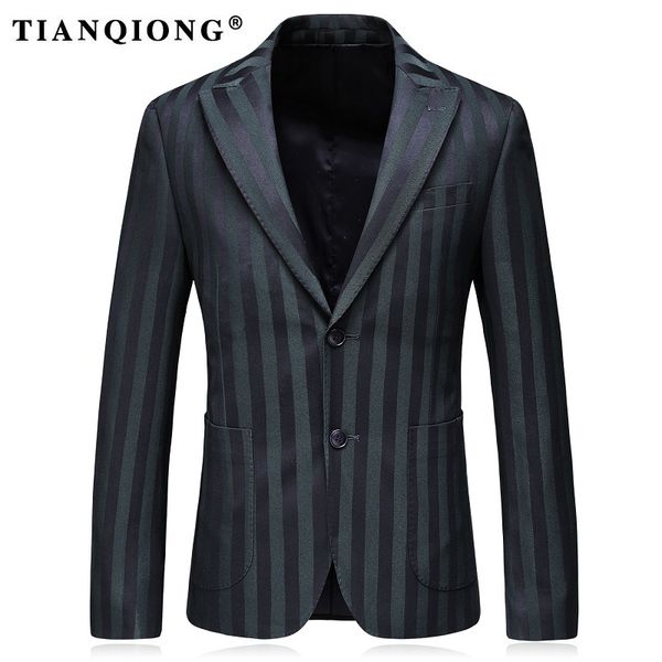 

tian qiong men green stripe blazer suit jacket brand casual business suit blazer ,polyester wedding slim fit masculino, White;black