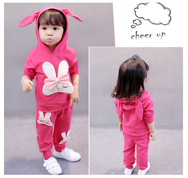 Kinder Nette Herbst Mädchen Baby Kleidung Kinder Kleidung Set Baumwolle Kaninchen Tops Mit Kapuze Pullover Hosen 2 Stücke Anzug Kostüm