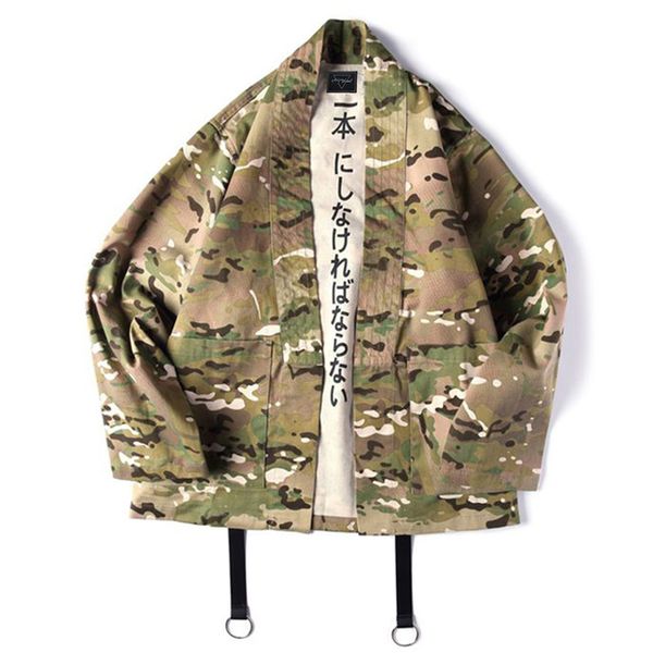 

Japanese Style Camouflage Men Jackets Open Stitch Kimono Cotton Hip Hop Streetwear Male Fashion Jacket Outwear