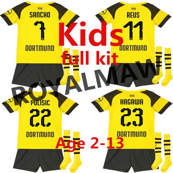 

Full kit dortmund kid jer ey hort ock 2019 bvb home football uniform kind trikot children puli ic reu weigl akanji 18 19 nino cami eta