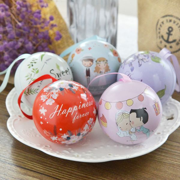 

6.8cm spherical tinplate sweet ball candy box round sahpe wedding souvenir party favor gift box wholesale