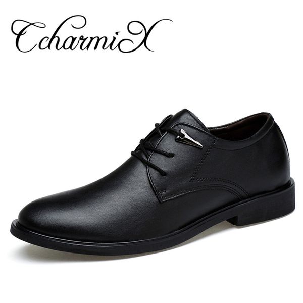 

ccharmix size 38-46 genuine leather dress shoes pointed england business wedding formal flats black shoes for men