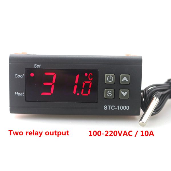 

stc-1000 digital temperature controller two relay output led thermostat incubator 110v 220v 10a with heater and cooler