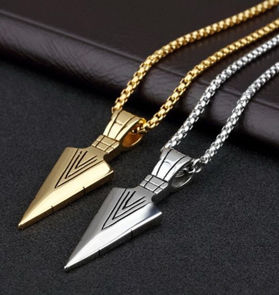 

titanium stainless steel spearhead pendant necklaces arrow long sweater chain vintage stylish lovers men women factory price 10pcs, Silver