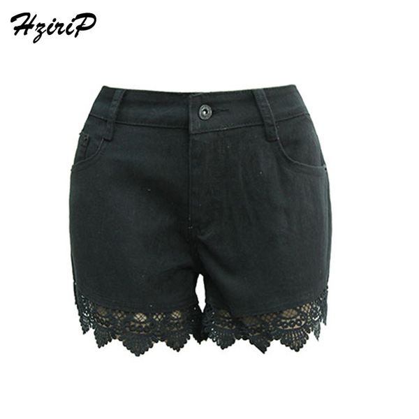 

hzirip 2017 new arrival denim casual short women summer autumn black lace button loose vintage high waist jeans lady female, White;black