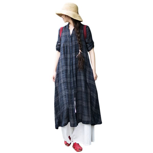 

5xl plus size women clothing fashion plaid long shirt stand collar short sleeve button casual vintage big size shirtdress, White