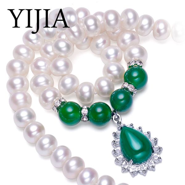 

classic chokers pearl necklace white natural freshwater for women 8-9mm necklace choker jewelry 40cm length green agate bohemia, Silver