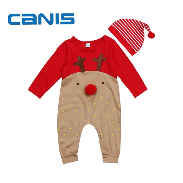 

new 2018 cute newborn baby boy girl 2pcs christmas reindeer long sleeve romper playsuit clothes outfit y18102907, White