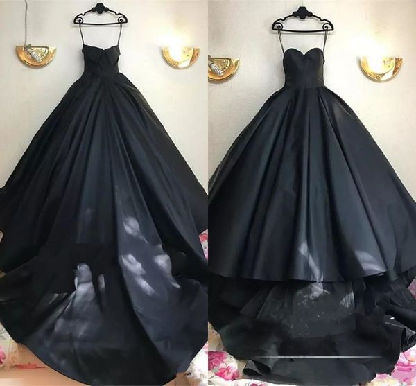 

Arabic Dubai 2018 Satin Spaghetti Black Ball Gown Evening Dresses Sweetheart Plus Size Country Bridal Gowns Custom Made Vestido De Novia, Black;red