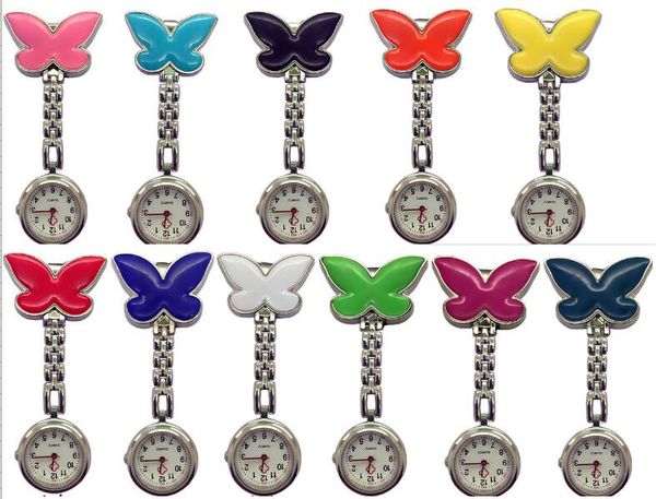 

wholesale 200pcs/lot mix 11colors new nursewatch brooches silicone butterfly chain nurse watch nw007, Slivery;golden