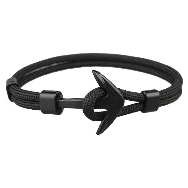 

2018 New Fashion Black Color Anchor Bracelets Men Charm Survival Rope Chain Paracord Bracelet Male Wrap Metal Sport Hooks