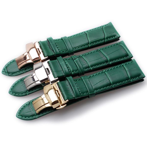 

green bamboo grain genuine leather watch strap butterfly buckle mens womens watchband bracelet 12mm 14mm 16mm 18mm 20mm 22mm, Black;brown