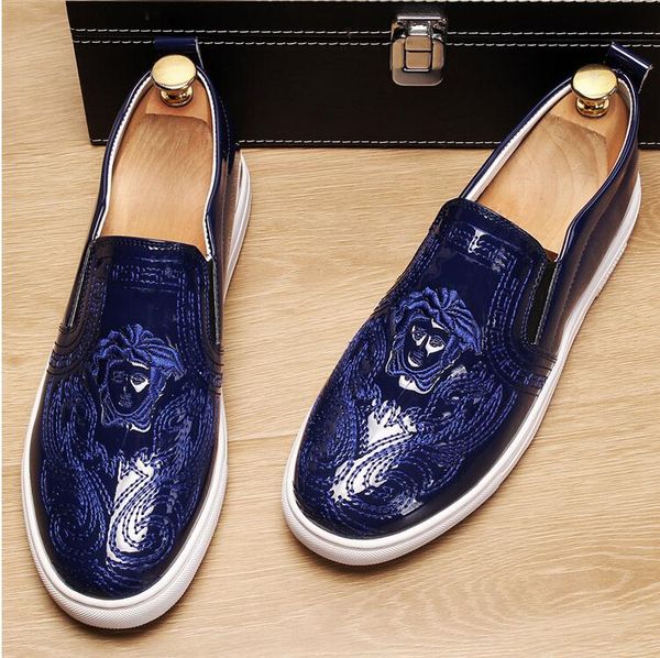 

2018 Luxury fashion mens design embroidery leather shoes slip on lazy shoe party nightclub dress breathable loafers S99