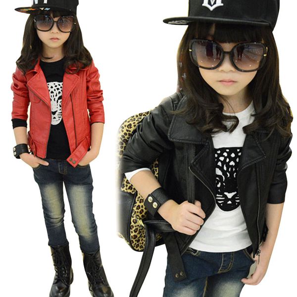 Baby Mädchen Lederjacke Kinder Mädchen Mäntel Frühling Kinder Kunstleder Jacken Mädchen Casual Schwarz Solide Kinder Oberbekleidung 2018 Neue