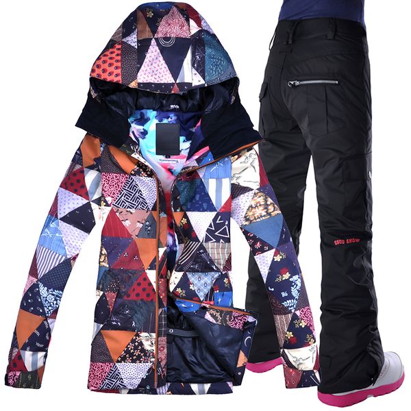 

2018 gsou snow women ski jacket pant snowboard suit windproof waterproof outdoor sport wear winter clothing trouser female suit