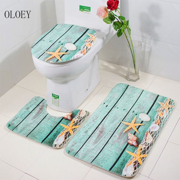 

3 pcs bath mats ocean underwater world anti slip bathroom mat set coral fleece floor bath mats washable bathroom toilet rugs#18