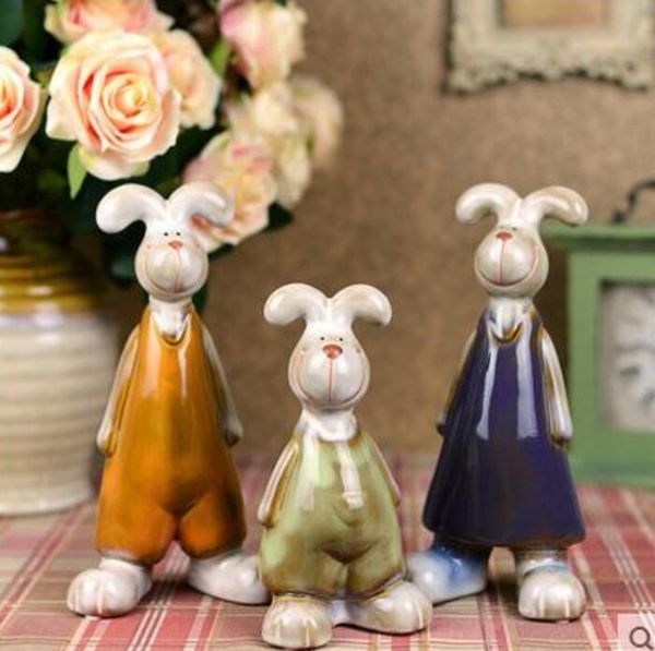 3 pc Bugs Bunny família cerâmica branco coelho home decor artesanato decoração do quarto artesanato ornamento porcelana estatuetas de animais