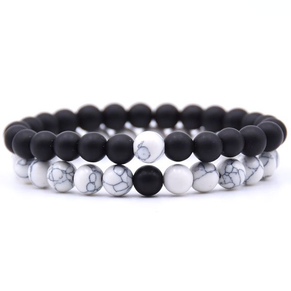 

kangkang 2pcs/set couples distance bracelet classic natural stone 18 styles beaded bracelets for men women friend 2018, Black