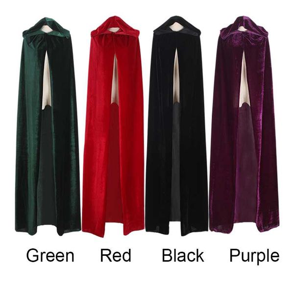 ROLECOS Strega adulta Lungo Viola Verde Rosso Nero Mantelli di Halloween Cappuccio e mantelle Costumi di Halloween per donne e uomini