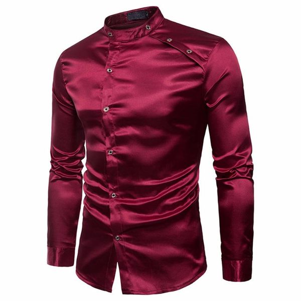 

vogue men solidshirt long sleeve cotton slim fit casual stand dress shirts lange blouse hommes robe chemise # bb, White;black
