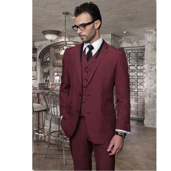 

new men's classic suit wine red cut lapel slim business casual suit 3 piece custom jacket + pants + vest, White;black