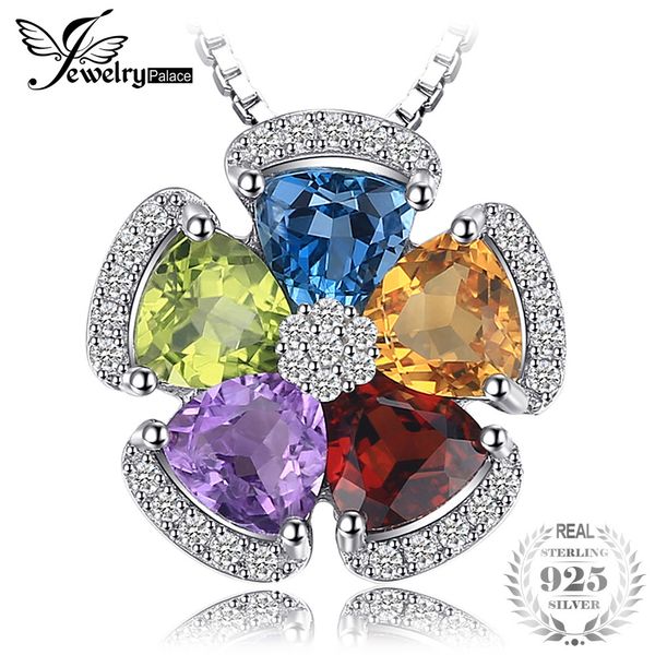 JewelryPalace 2,6 ct natürlicher blauer Topas Amethyst Citrin Granat Peridot Anhänger 925 Sterling Silber Schmuck ohne KetteY1882503