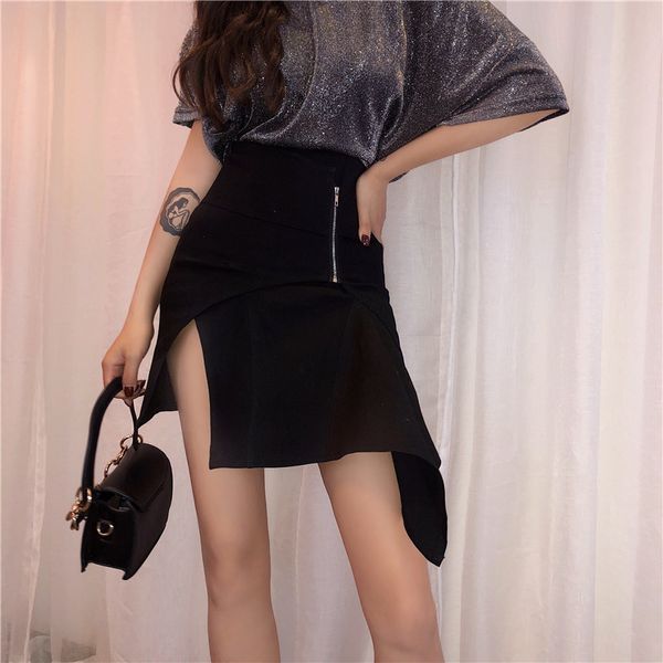 

bgteever high waisted irregular zipper side split women skirts black summer casual skirt female bottoms feminino 2018