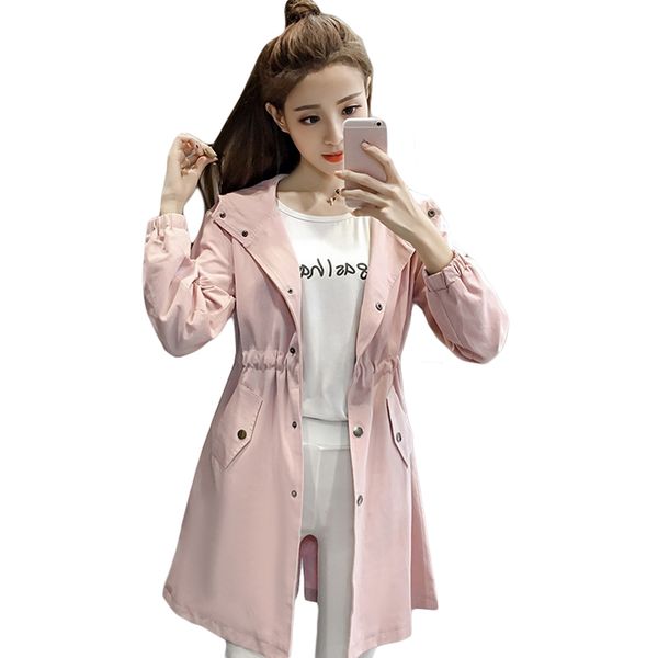 

2018 new autumn fashion single breasted trench coat female long slim coats girls elegant trench coat outwear plus size cm2154, Tan;black